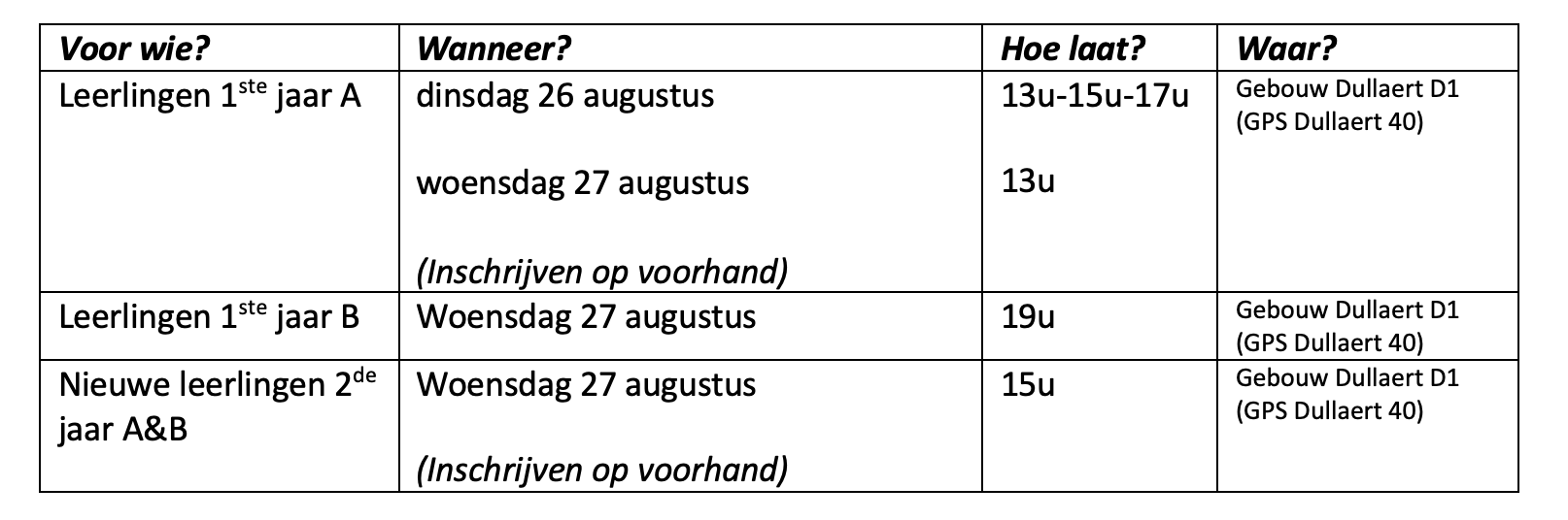 opstart info 1 en 2 schooljaar 25-26