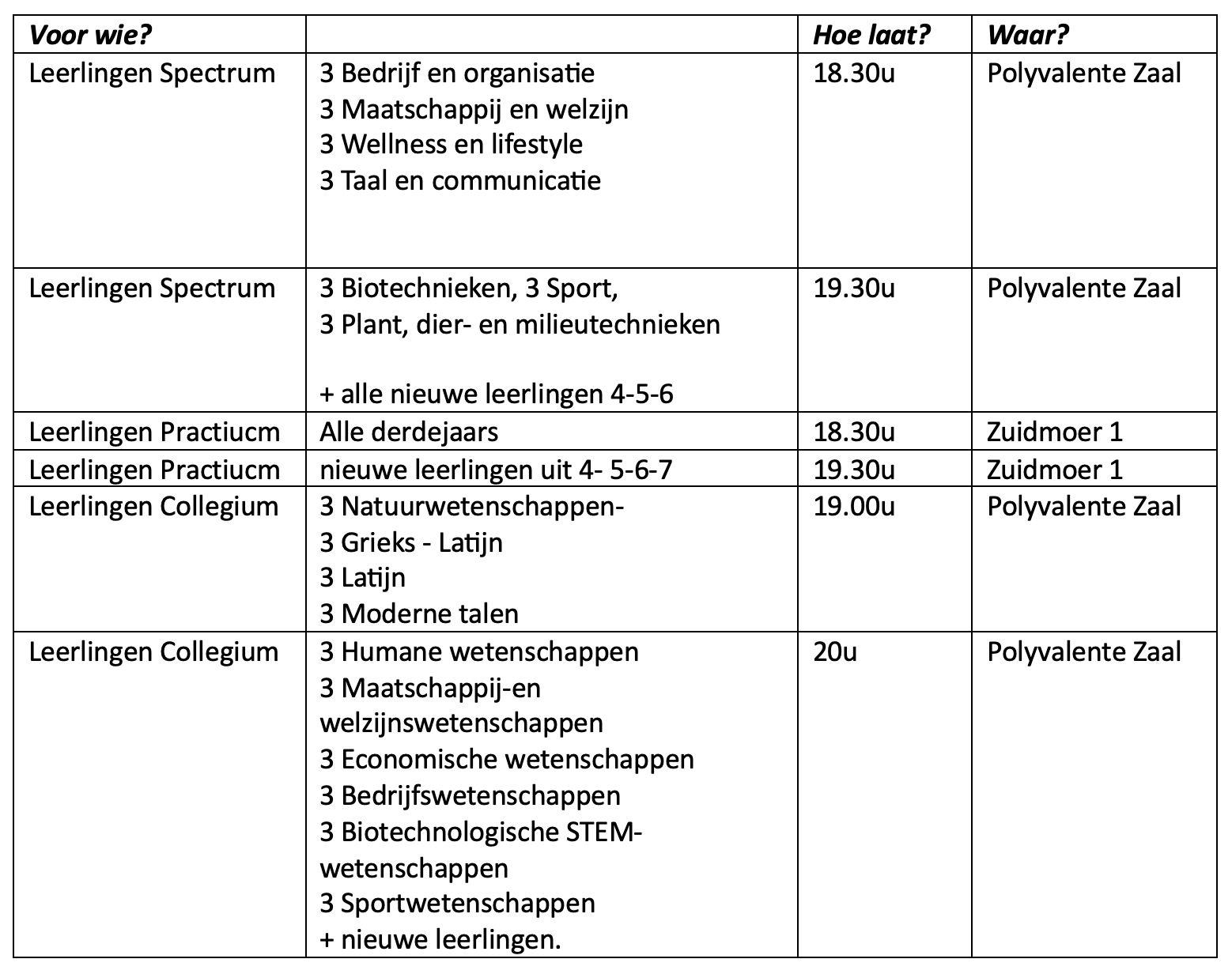 Welkomavonden  nieuwe schooljaar donderdag 28 augustus 2025 voor alle derdejaars + nieuwe leerlingen